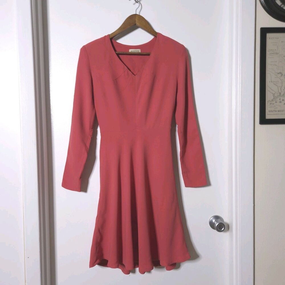 Fabrizio Lenzi Peach Fit And Flare Midi Dress Size S Lined 3/4 Sleeve Womens